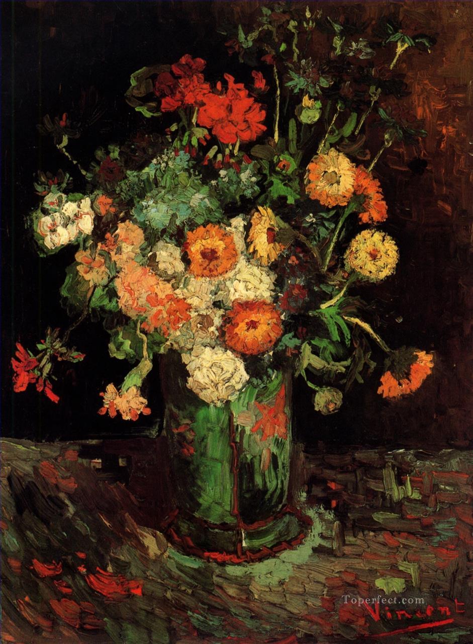 Jarrón con Zinnias y Geranios Vincent van Gogh Impresionismo Flores Pintura al óleo